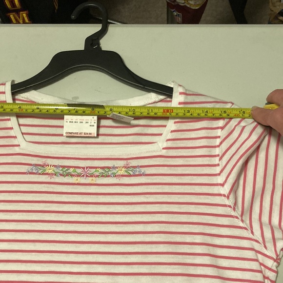 Erika&Co Pink/Wt Striped SS Boat Neck Embroidered Women’s Knit Shirt Sz ?S; NWT - Picture 7 of 7
